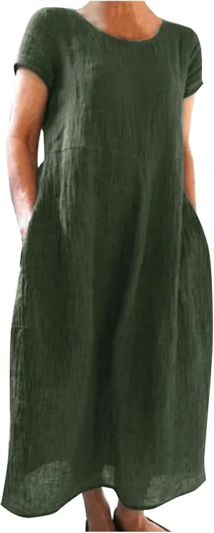 PTOLOCIF Summer Dresses for Women Short Sleeve Crewneck Casual T Shirt Dress Loose Long Beach Vacation Dresses with Pocket