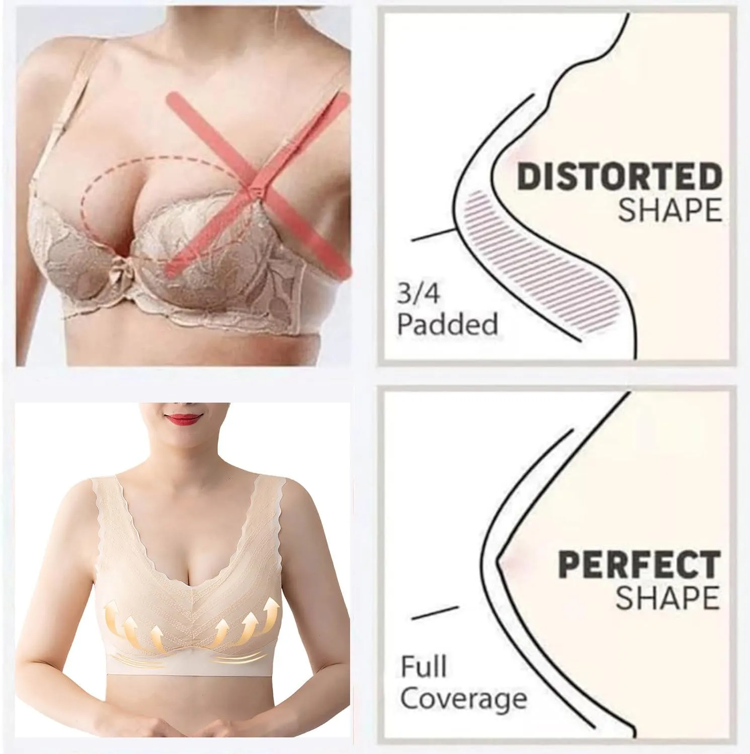 Push Up Bras for Women, Soft Cooling Bras Full Coverage Bras Wireless Bras with Support and Lift Non Padded Bralette
