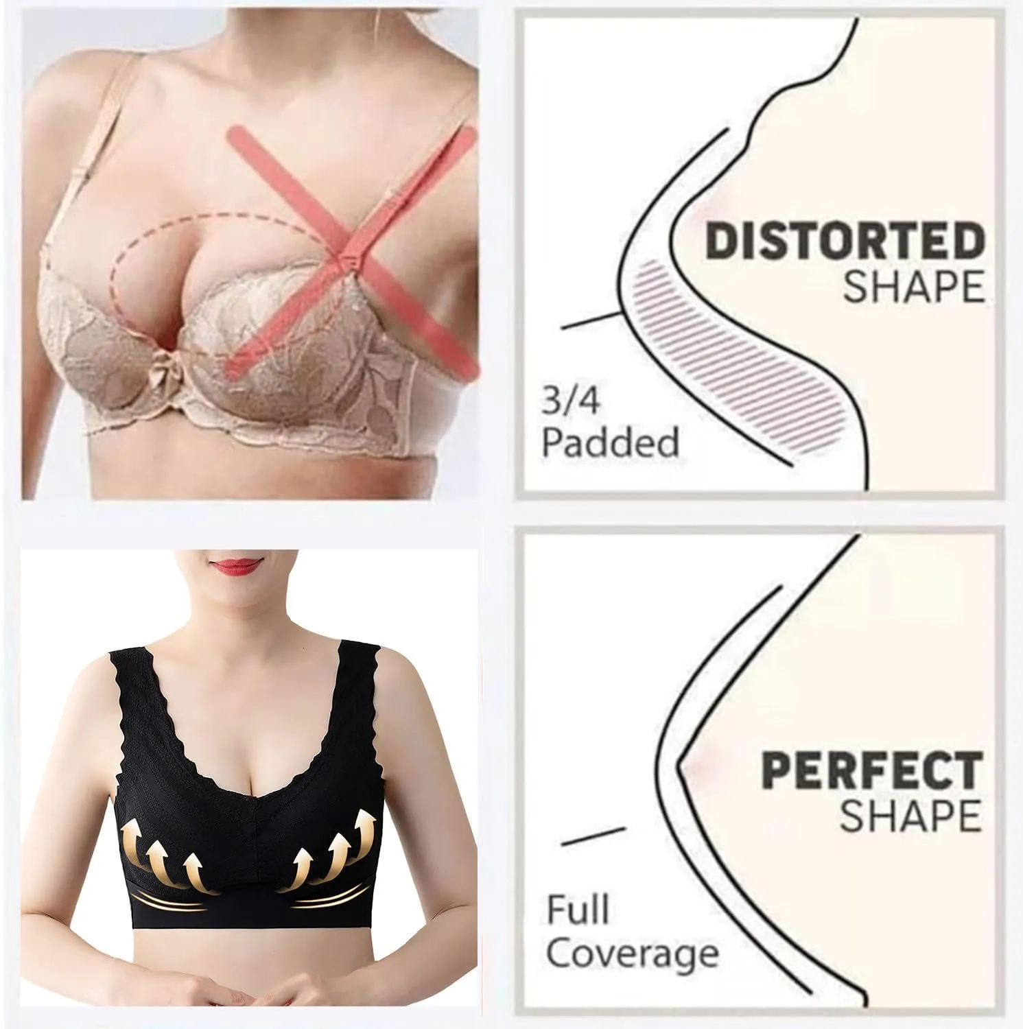Push Up Bras for Women, Soft Cooling Bras Full Coverage Bras Wireless Bras with Support and Lift Non Padded Bralette