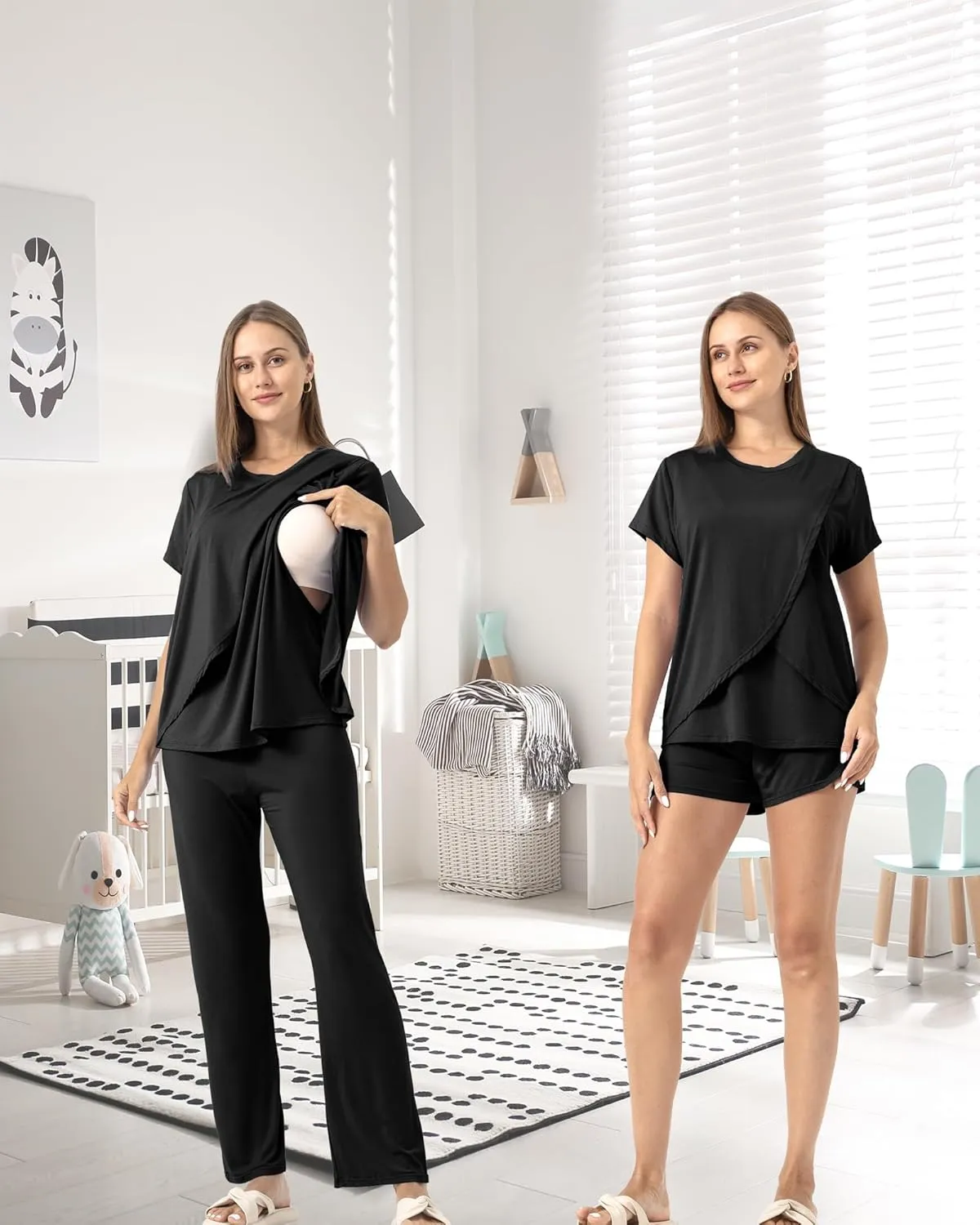 Rnxrbb 3 Piece Postpartum Nursing Pajamas Set Casual Soft Maternity Breastfeeding Pjs Sleepwear Loungewear Clothes Layer