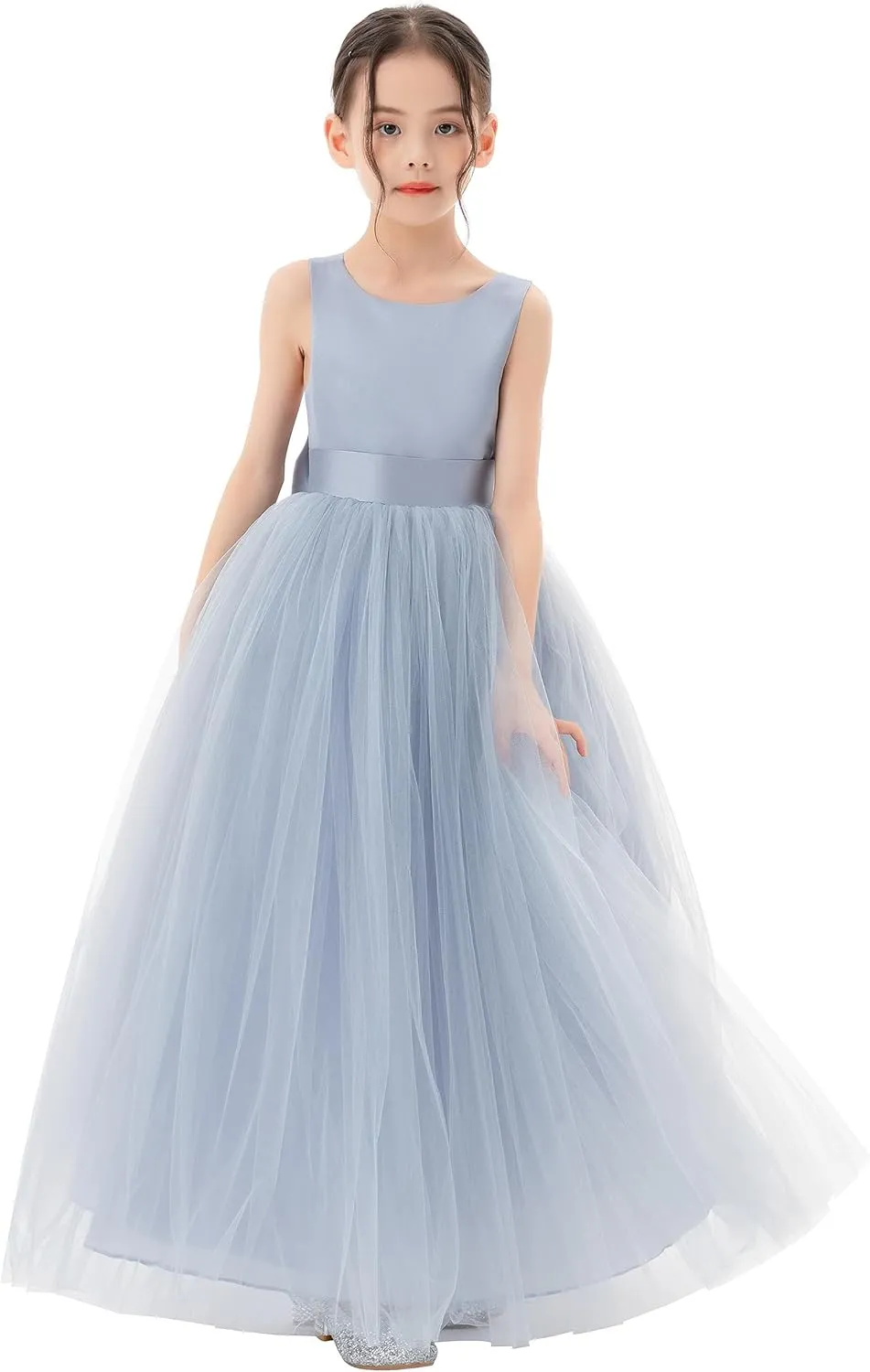 Satin Backless Tulle Flower Girl Dresses for Special Occasions Bridesmaid 722