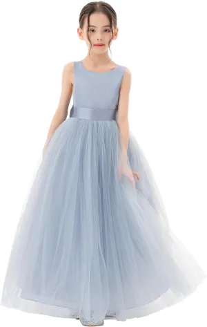 Satin Backless Tulle Flower Girl Dresses for Special Occasions Bridesmaid 722