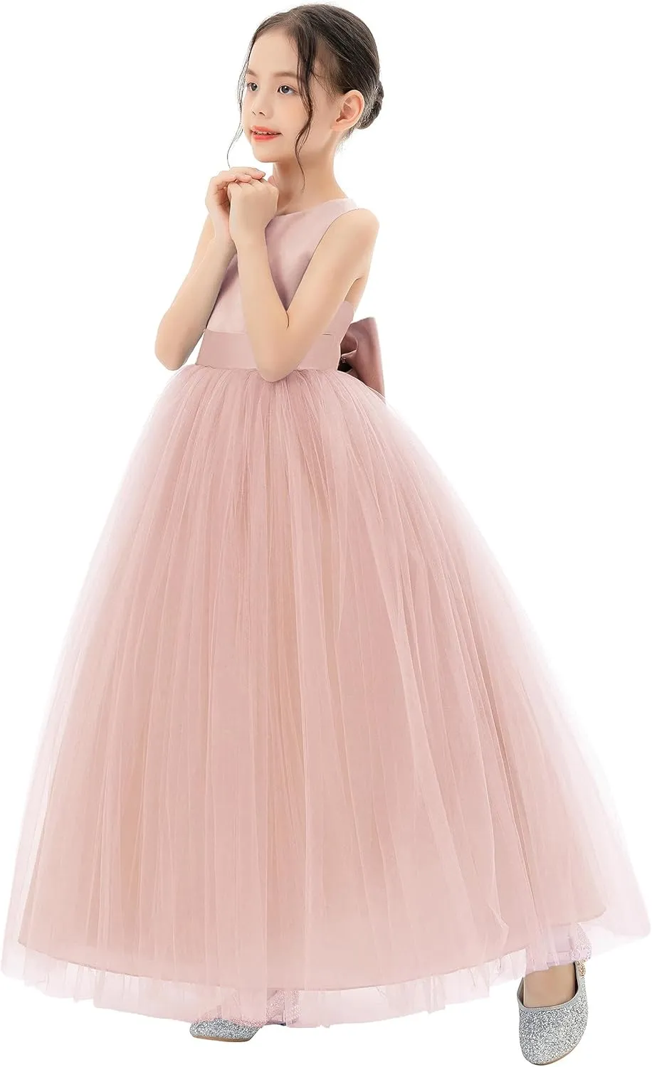 Satin Backless Tulle Flower Girl Dresses for Special Occasions Bridesmaid 722