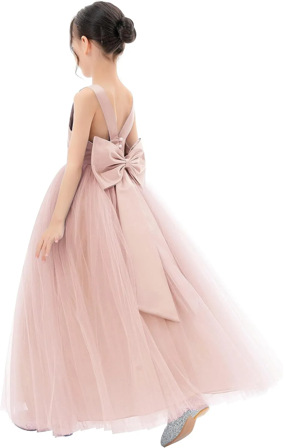 Satin Backless Tulle Flower Girl Dresses for Special Occasions Bridesmaid 722