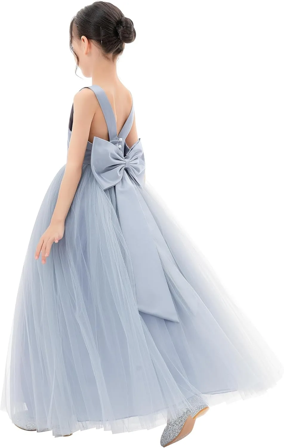 Satin Backless Tulle Flower Girl Dresses for Special Occasions Bridesmaid 722