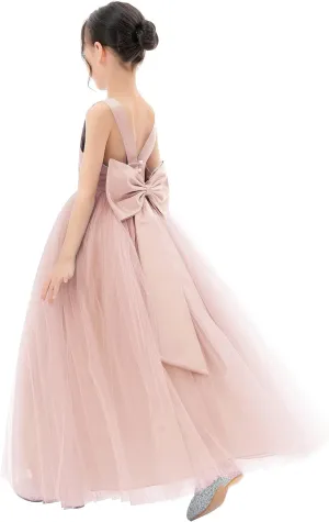 Satin Backless Tulle Flower Girl Dresses for Special Occasions Bridesmaid 722