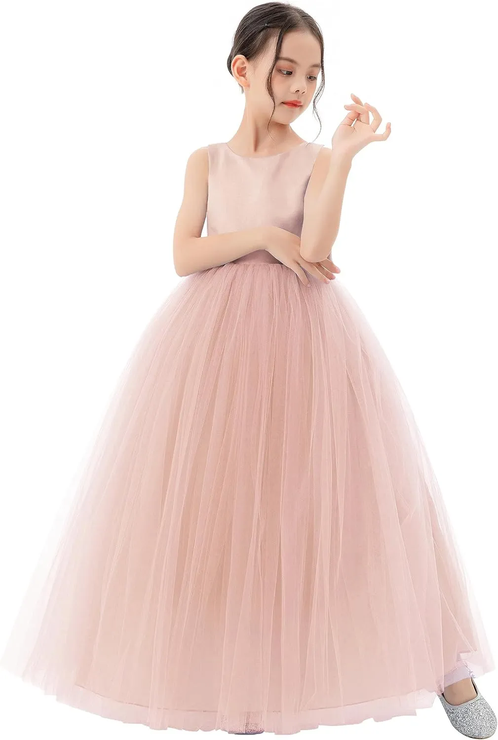 Satin Backless Tulle Flower Girl Dresses for Special Occasions Bridesmaid 722