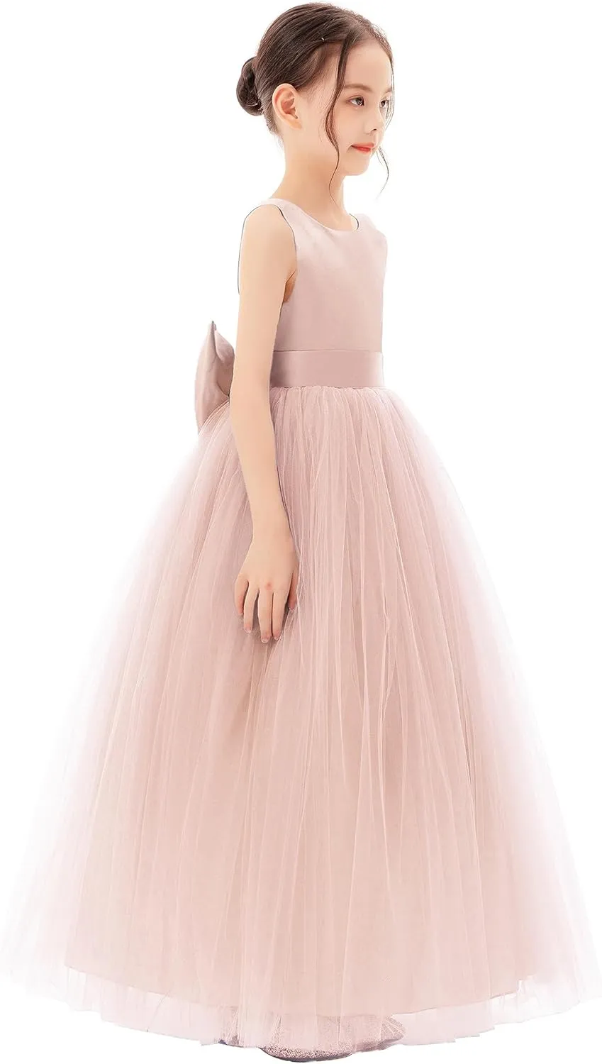 Satin Backless Tulle Flower Girl Dresses for Special Occasions Bridesmaid 722