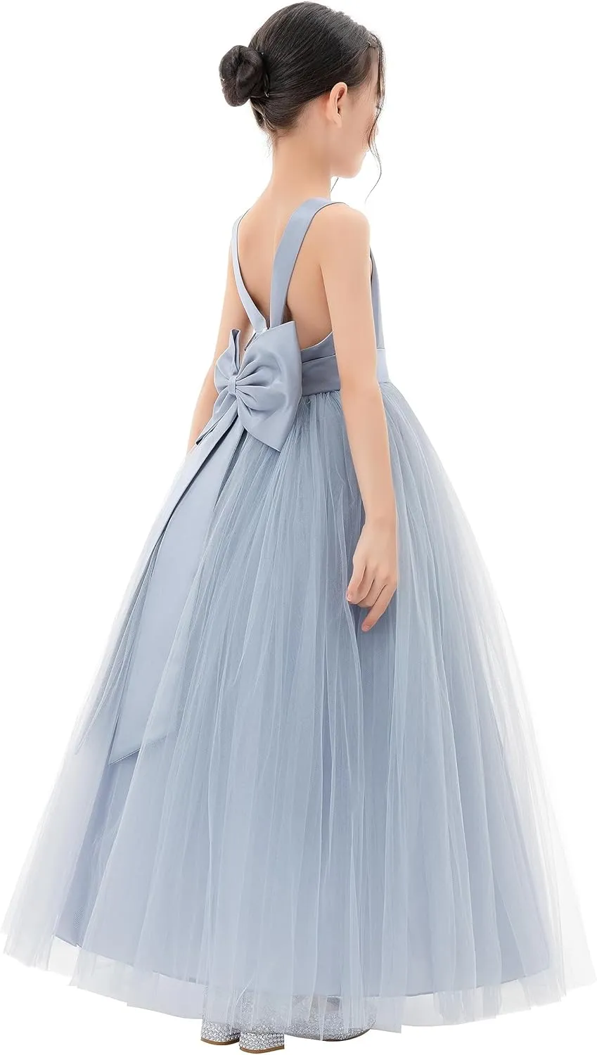 Satin Backless Tulle Flower Girl Dresses for Special Occasions Bridesmaid 722