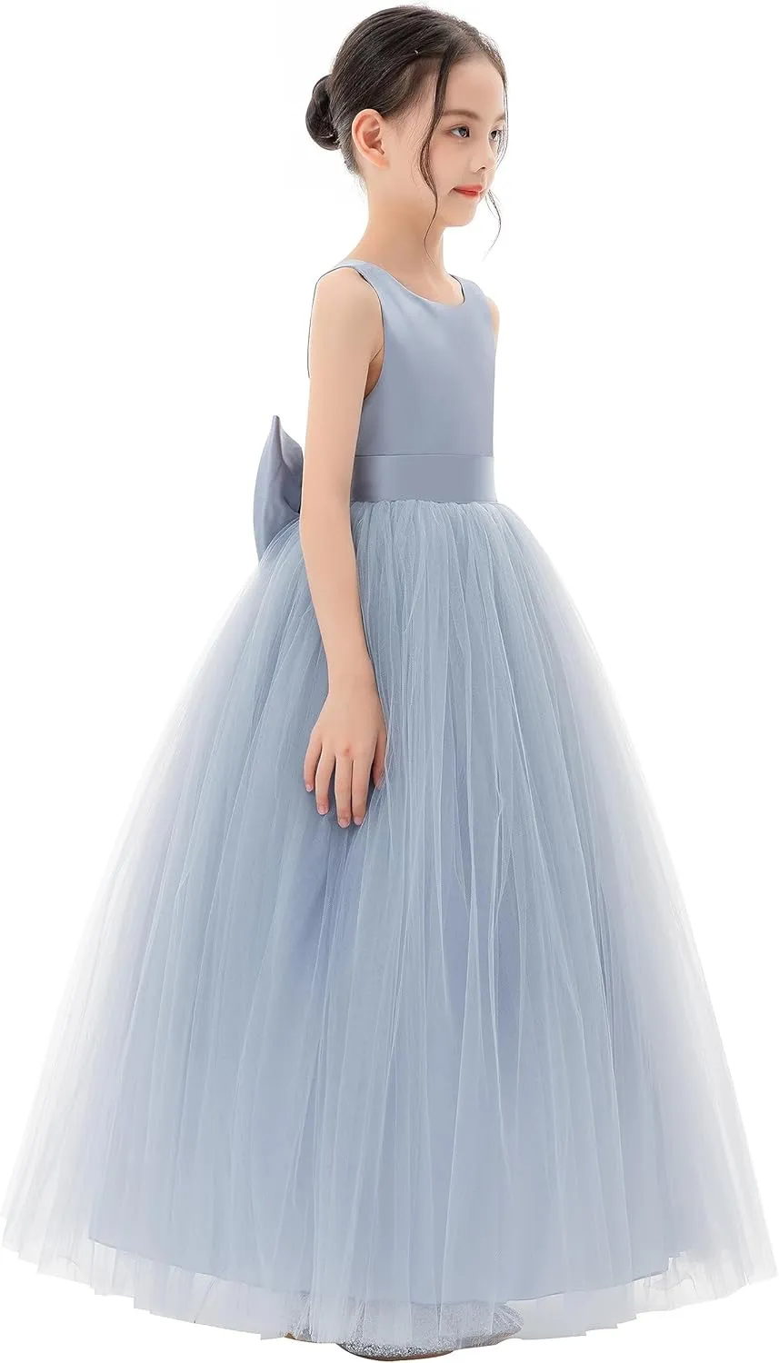 Satin Backless Tulle Flower Girl Dresses for Special Occasions Bridesmaid 722