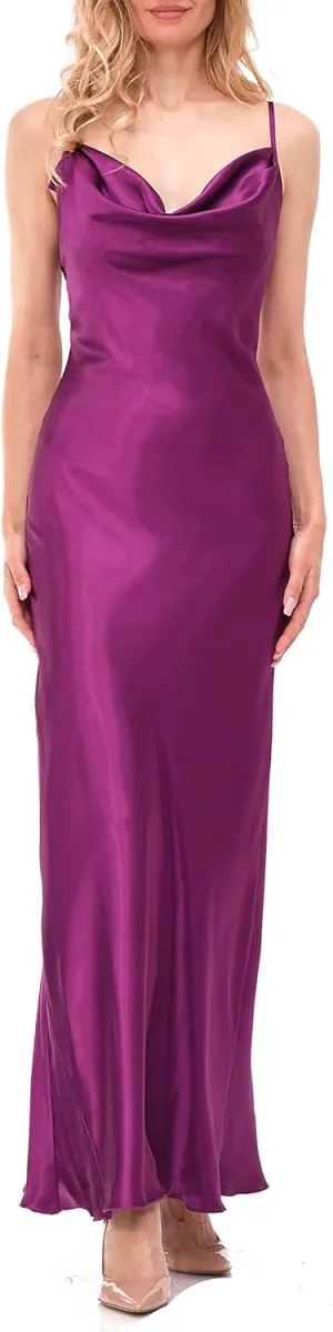 Satin Cowl Neck Slip Maxi Dress