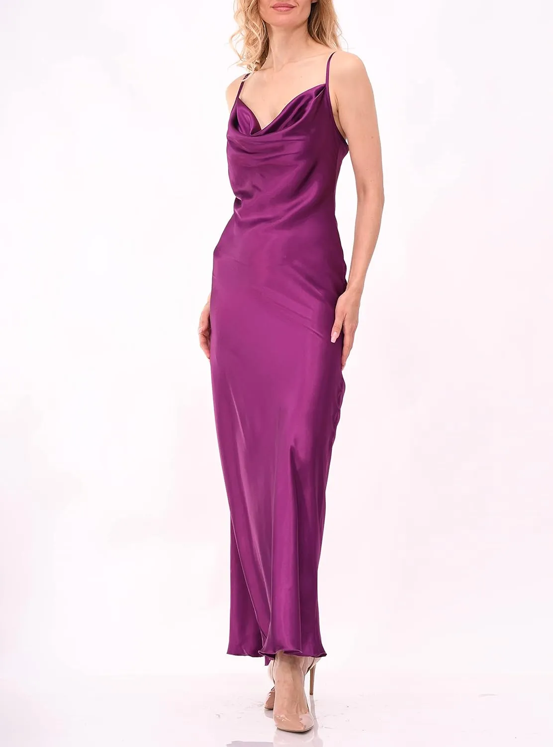 Satin Cowl Neck Slip Maxi Dress