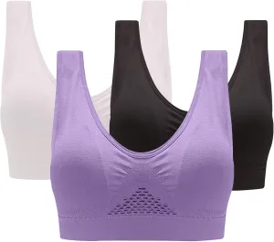 Seamless 3 Pack Yoga Bra for Women Wirefree Full Coverage Sports Bras Breathable Medium Support Gym Bralettes