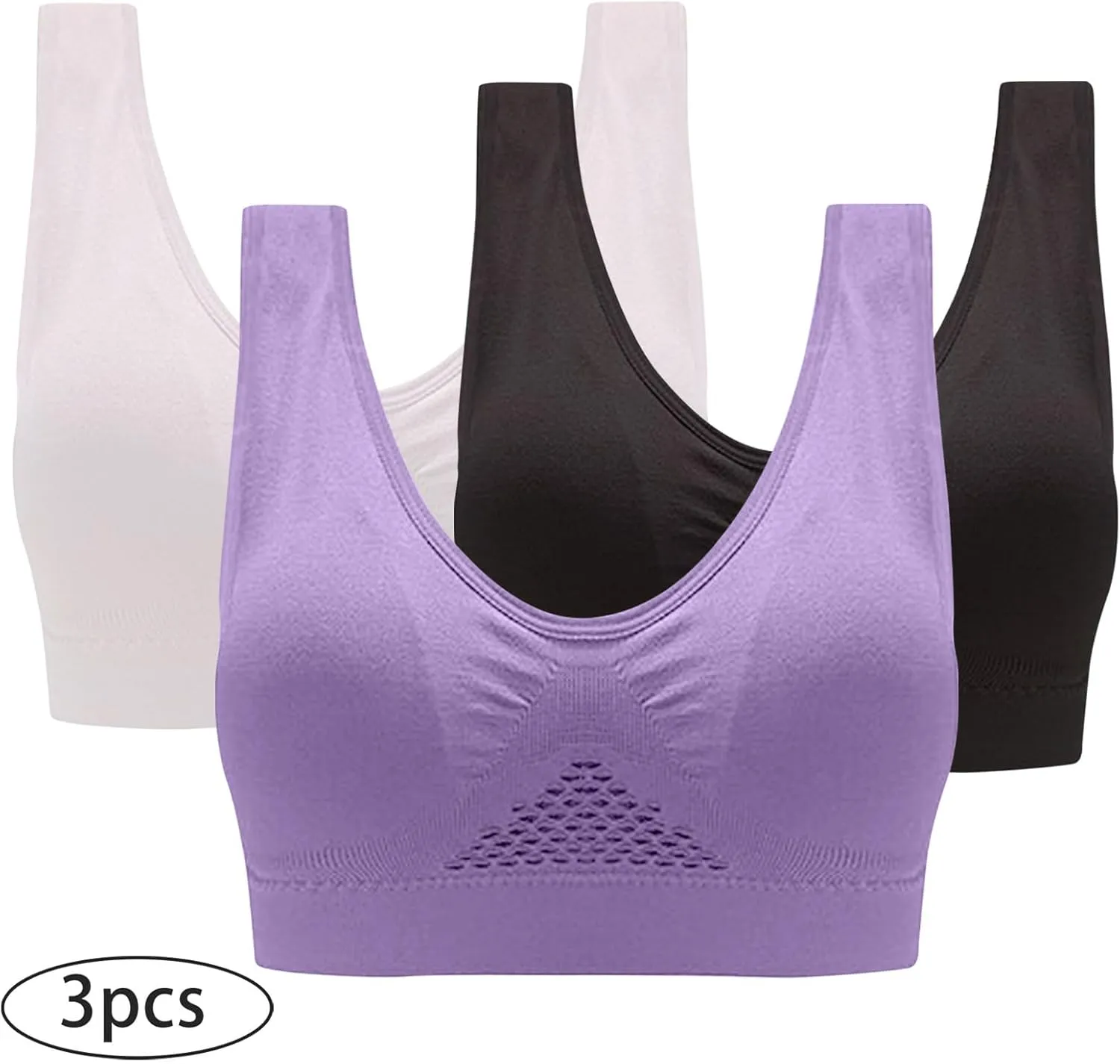 Seamless 3 Pack Yoga Bra for Women Wirefree Full Coverage Sports Bras Breathable Medium Support Gym Bralettes