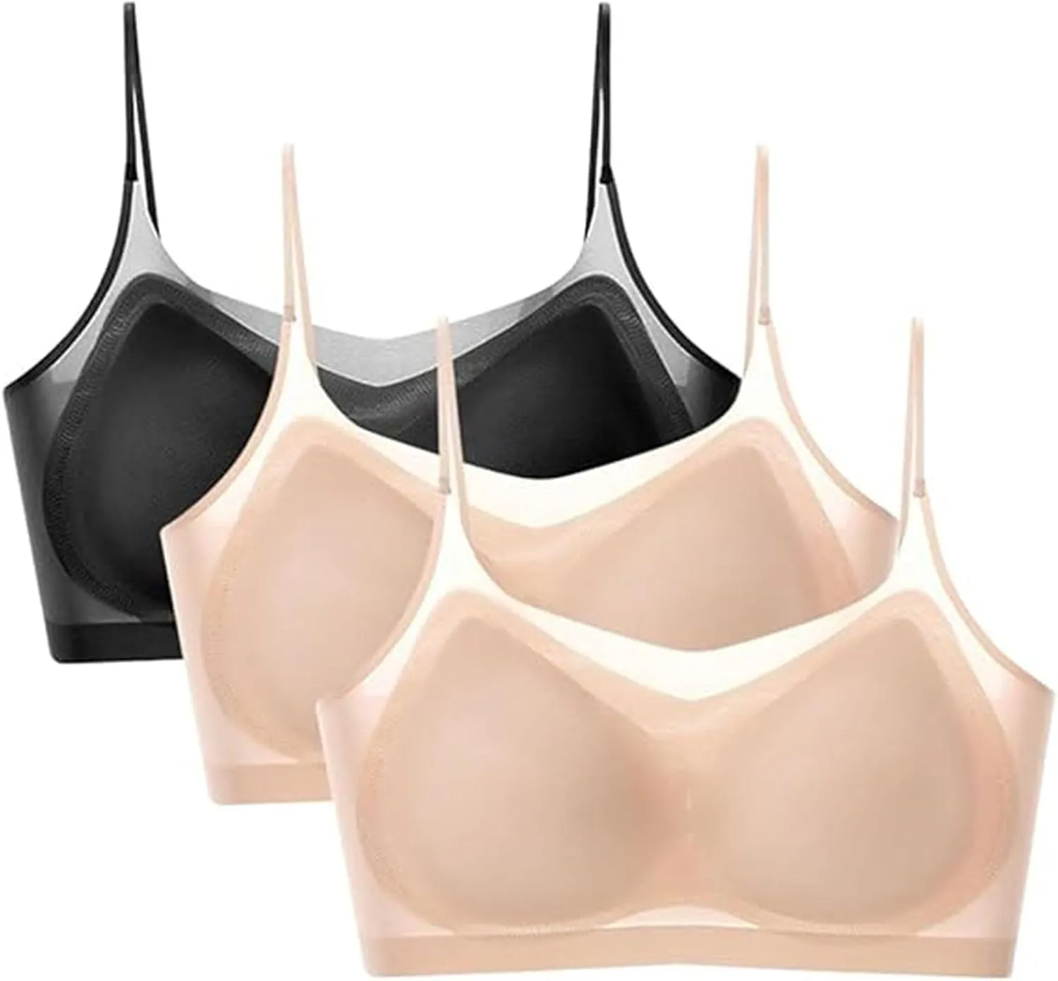 Seamlesss Wirefree Bras for Women Mesh Daily Bra with Removable 3 Packs Ice Silk Comfortable Strapless Bra for Big