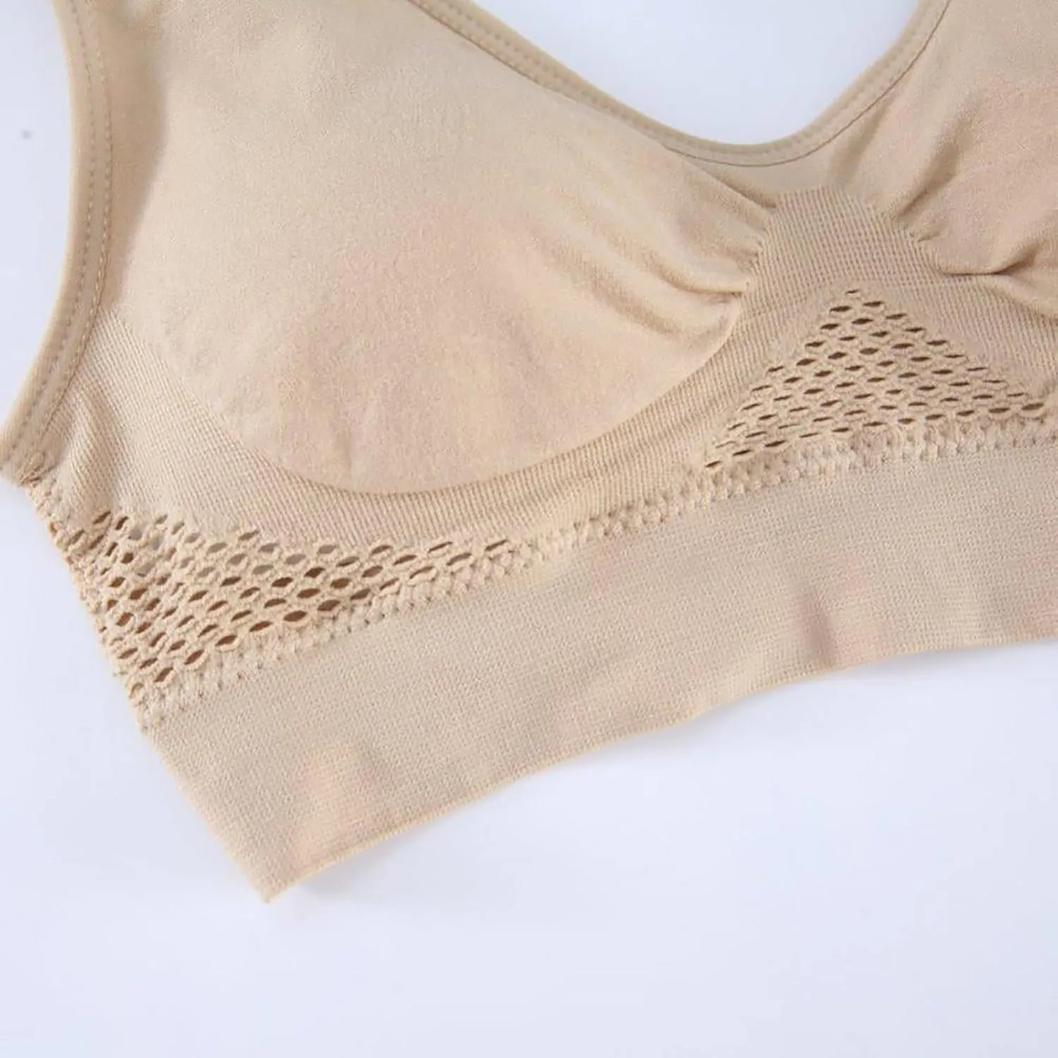 Seamlesss Wirefree Bras for Women Mesh Daily Bra with Removable 3 Packs Ice Silk Comfortable Strapless Bra for Big