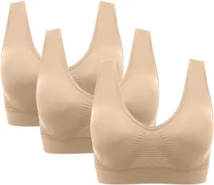 Seamlesss Wirefree Bras for Women Mesh Daily Bra with Removable 3 Packs Ice Silk Comfortable Strapless Bra for Big