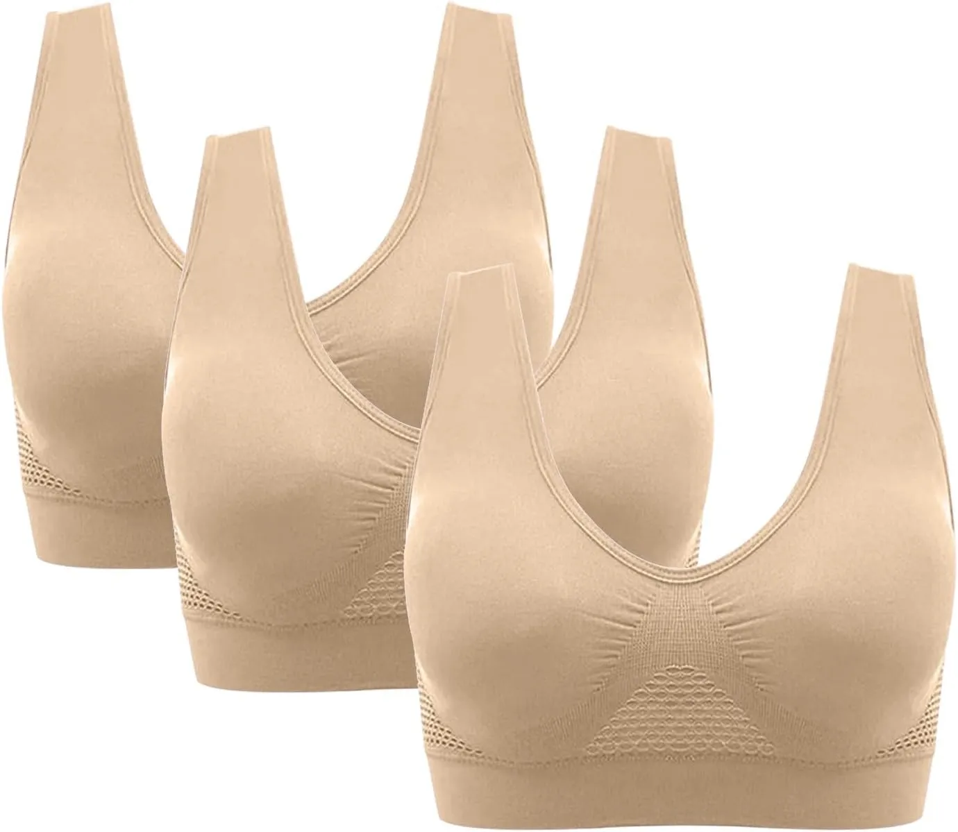 Seamlesss Wirefree Bras for Women Mesh Daily Bra with Removable 3 Packs Ice Silk Comfortable Strapless Bra for Big