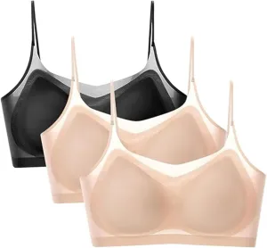 Seamlesss Wirefree Bras for Women Mesh Daily Bra with Removable 3 Packs Ice Silk Comfortable Strapless Bra for Big