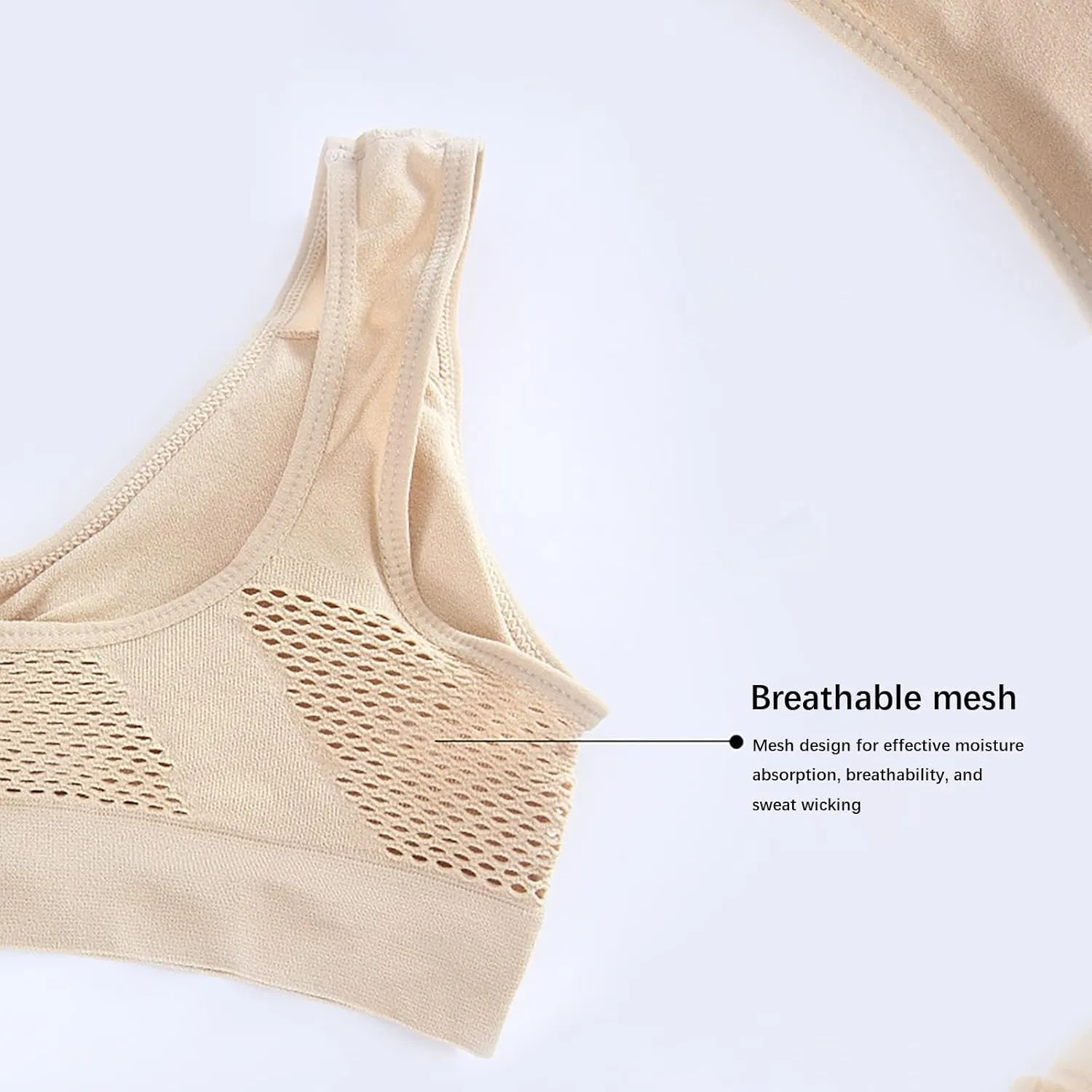 Seamlesss Wirefree Bras for Women Mesh Daily Bra with Removable 3 Packs Ice Silk Comfortable Strapless Bra for Big