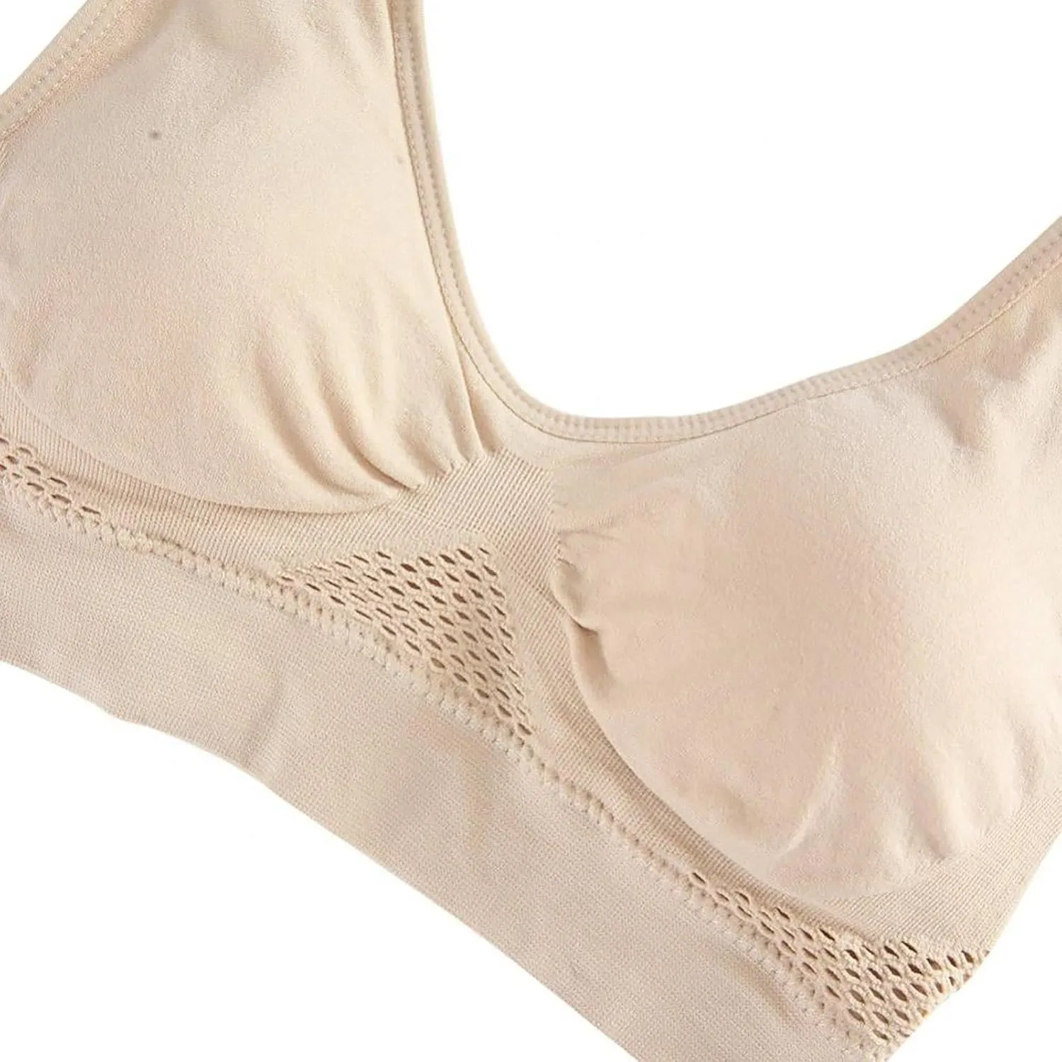 Seamlesss Wirefree Bras for Women Mesh Daily Bra with Removable 3 Packs Ice Silk Comfortable Strapless Bra for Big