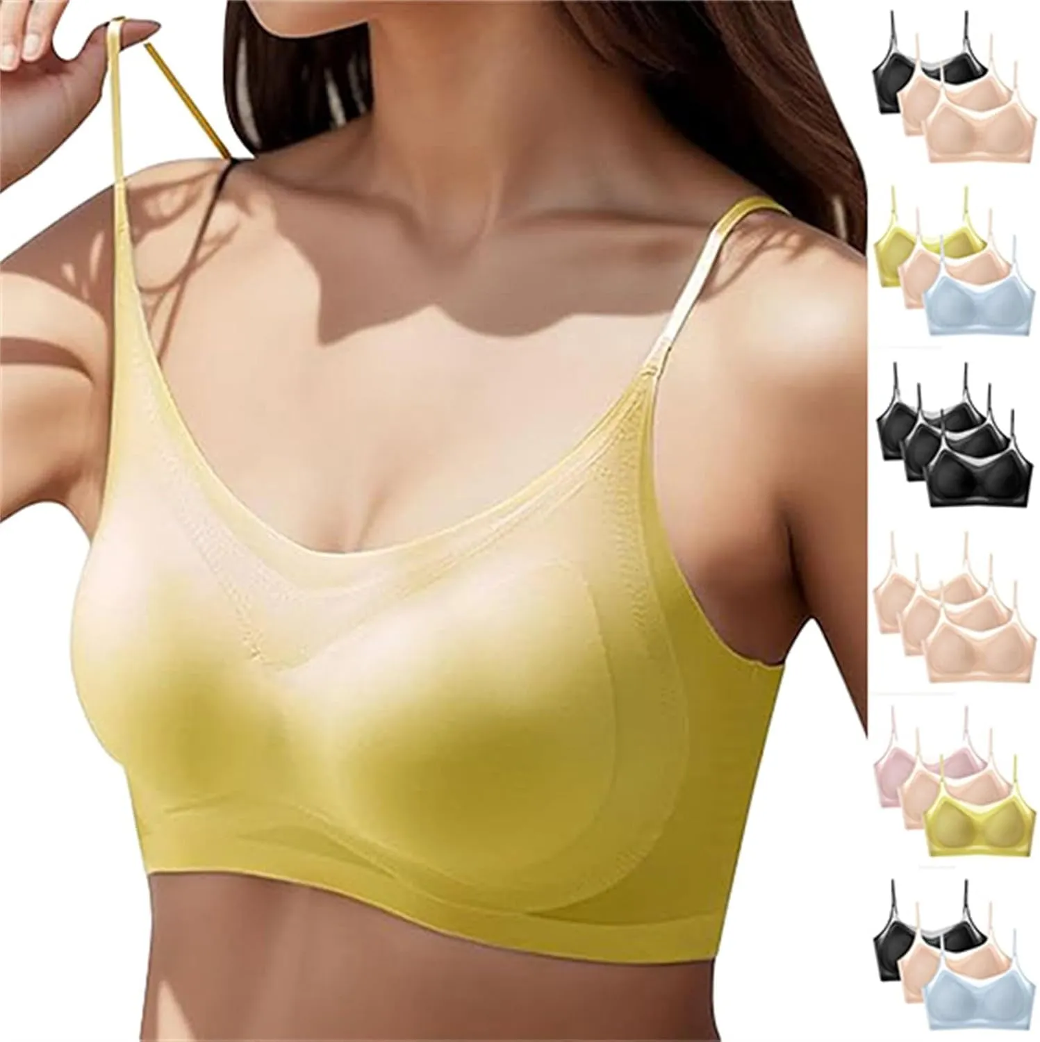 Seamlesss Wirefree Bras for Women Mesh Daily Bra with Removable 3 Packs Ice Silk Comfortable Strapless Bra for Big