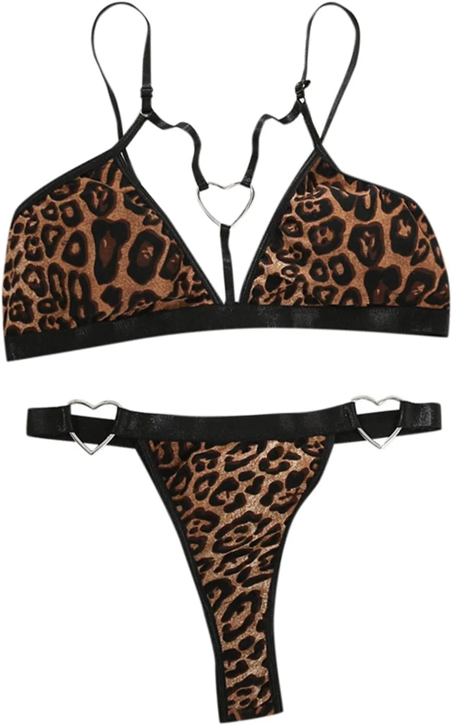 Sexy Lingerie for Women Bodysuit Babydoll Strappy Heart Ring Leopard Print Bralette Bra and Panty Set 2 Piece Underwear