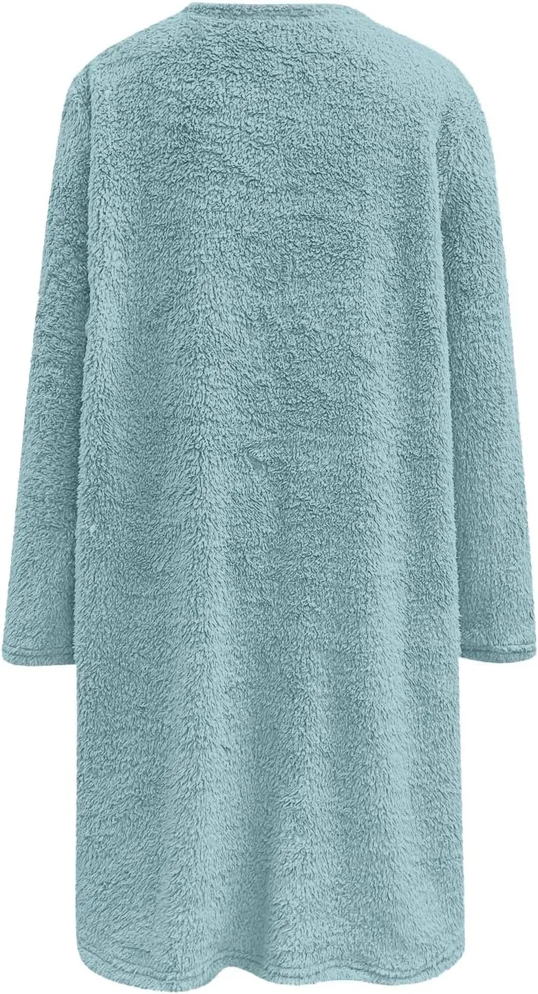 SHAOBGE Fleece Sherpa Pullover for Women Casual Crewneck Pullover Winter Warm Faux Fur Sweatshirts Loungwear Tops with Pocket