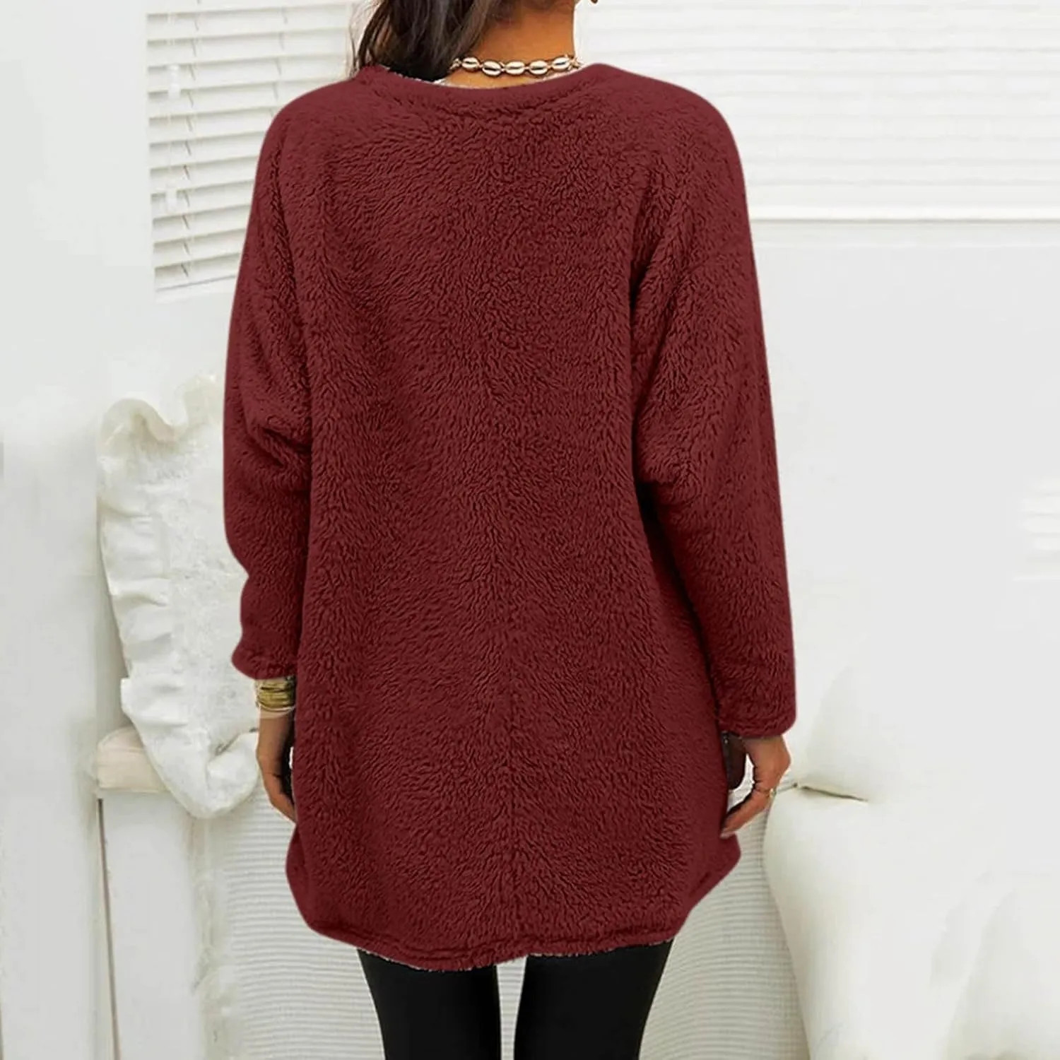 SHAOBGE Womens 2023 Winter Fleece Jacket Sweater Warm Solid Color Outerwear Lightweight Casual Loose Coat with Pockets