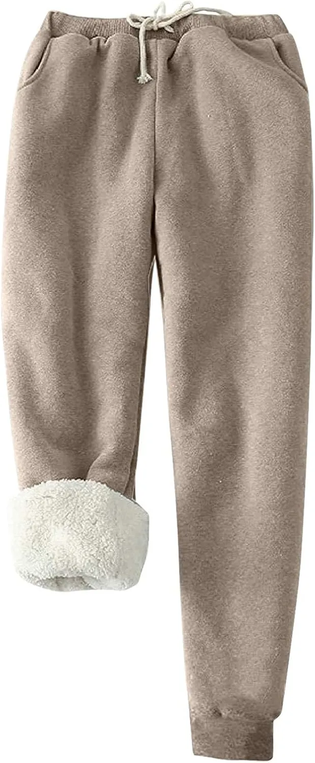 Sherpa Lined Sweatpants for Women Comfy Winter Pants Warm Fleece Jogger Pants Soft Athletic Pants Thermal Trousers