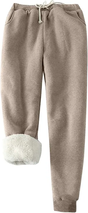 Sherpa Lined Sweatpants for Women Comfy Winter Pants Warm Fleece Jogger Pants Soft Athletic Pants Thermal Trousers