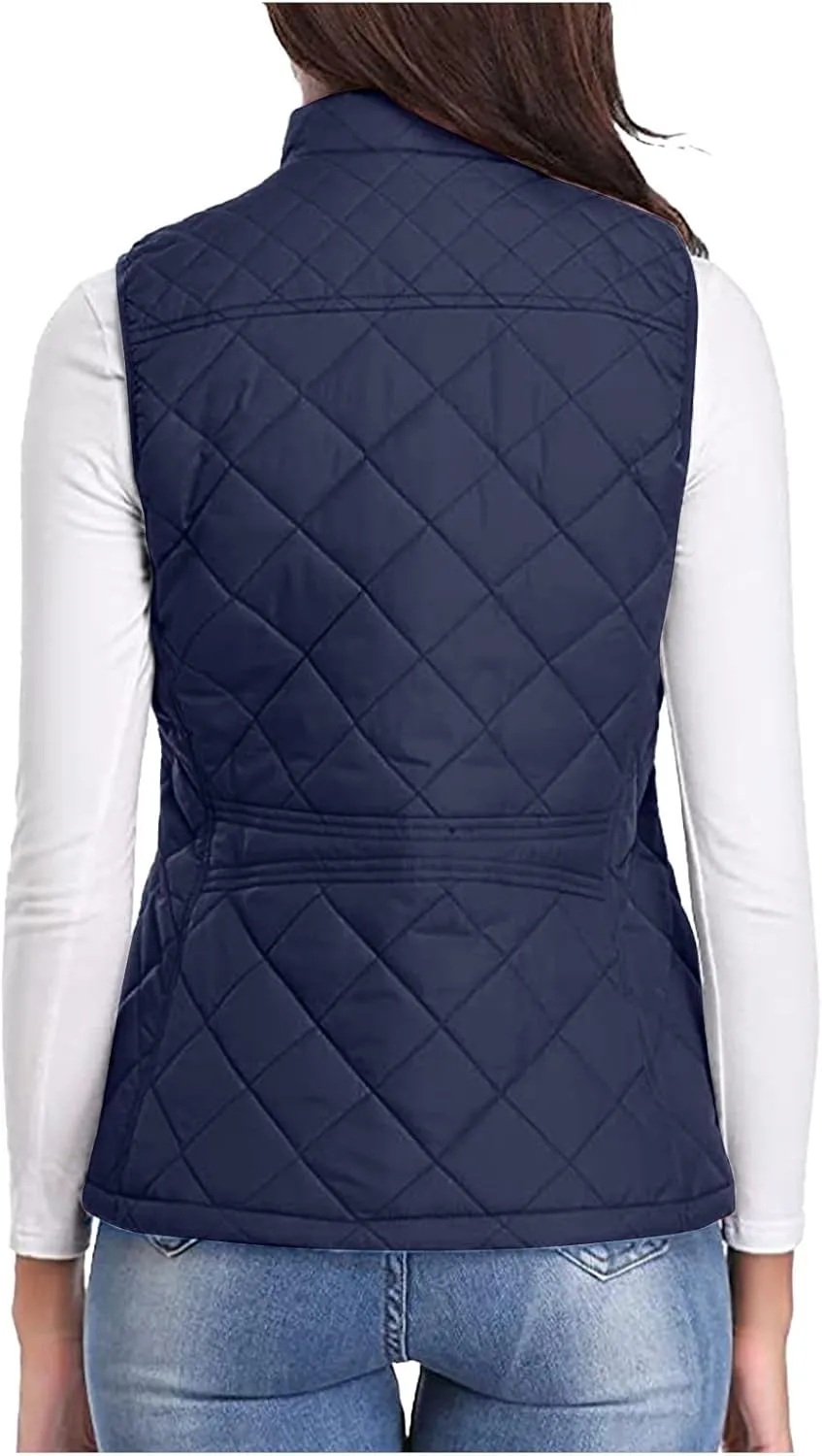 SHOPESSA Quilted Vests for Women Lightweight Stand Collar Down Coat Zip Up Women Padded Gilet with Pockets Thin Puffer Vest