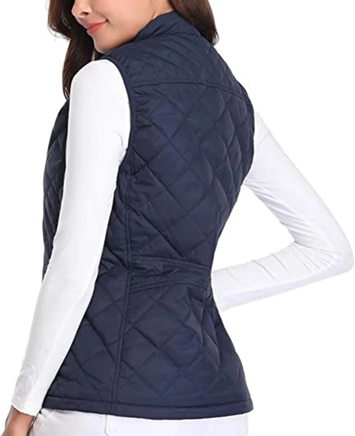 SHOPESSA Quilted Vests for Women Lightweight Stand Collar Down Coat Zip Up Women Padded Gilet with Pockets Thin Puffer Vest