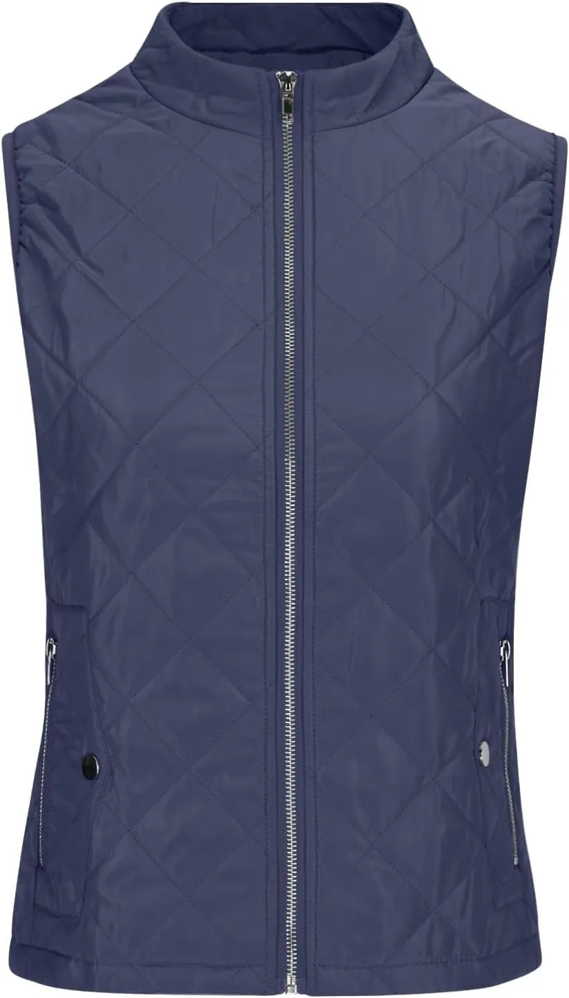 SHOPESSA Quilted Vests for Women Lightweight Stand Collar Down Coat Zip Up Women Padded Gilet with Pockets Thin Puffer Vest