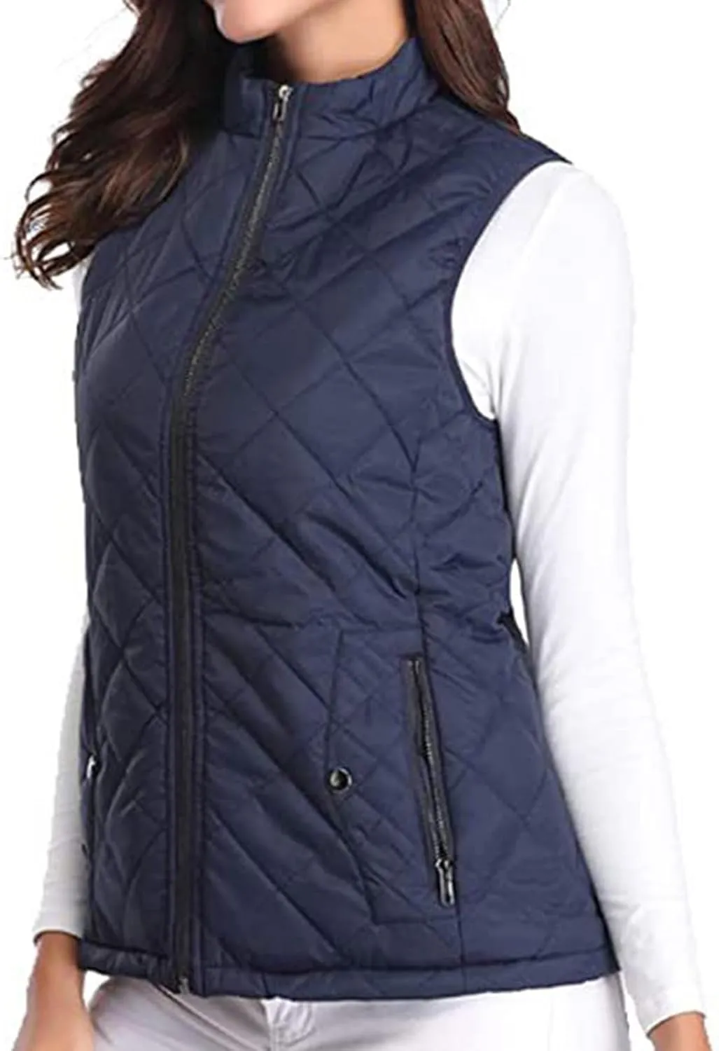 SHOPESSA Quilted Vests for Women Lightweight Stand Collar Down Coat Zip Up Women Padded Gilet with Pockets Thin Puffer Vest