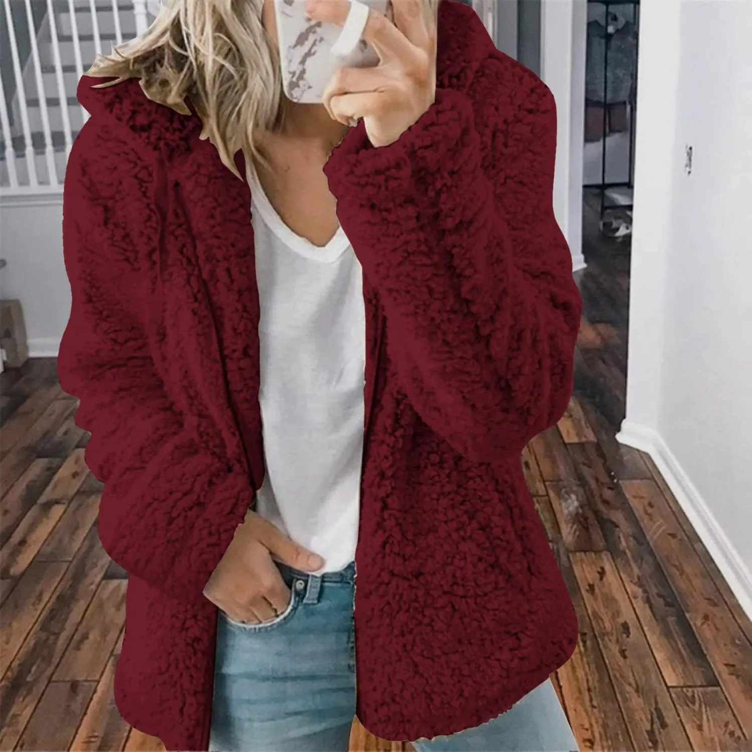 SHOPESSA Winter Coats and Jackets for Women Slouchy Sherpa Cardigan Women Sherpa Hoodies with Zipper Snow Jackets for Women