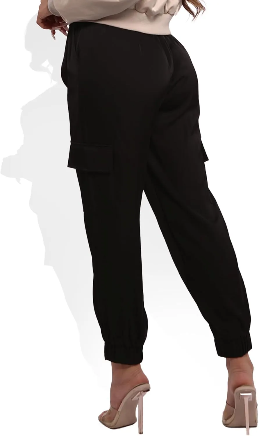 ShoSho Womens Satin Jogger Cargo Pants with Drawstrings