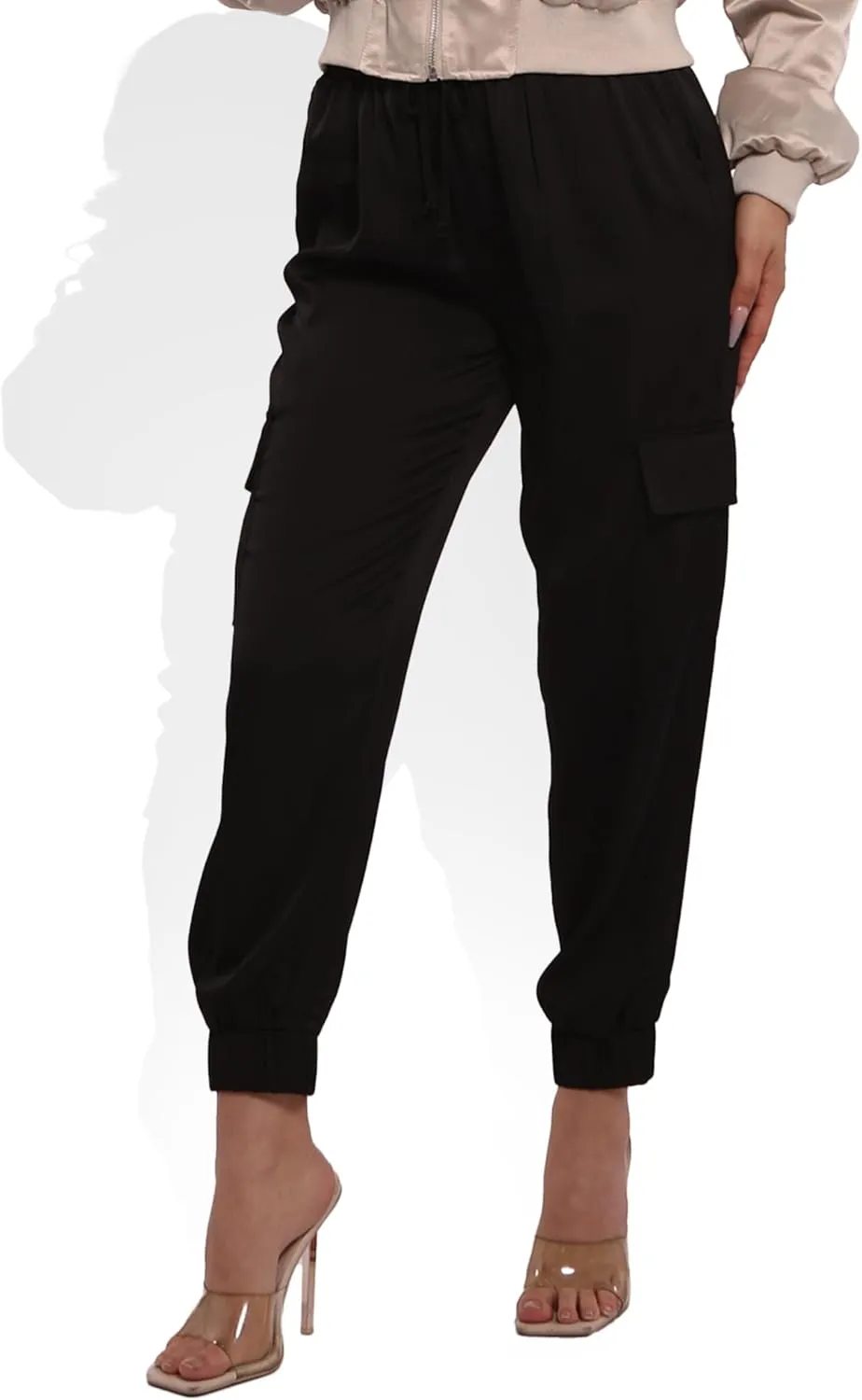 ShoSho Womens Satin Jogger Cargo Pants with Drawstrings