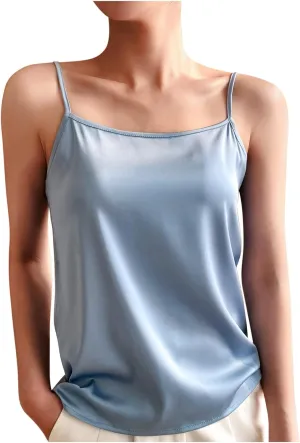 Silky Camisole Tops for Women Spaghetti Strap Tank Top Satin Cami Shirts Basic Undershirt Loose Sleeveless Blouse