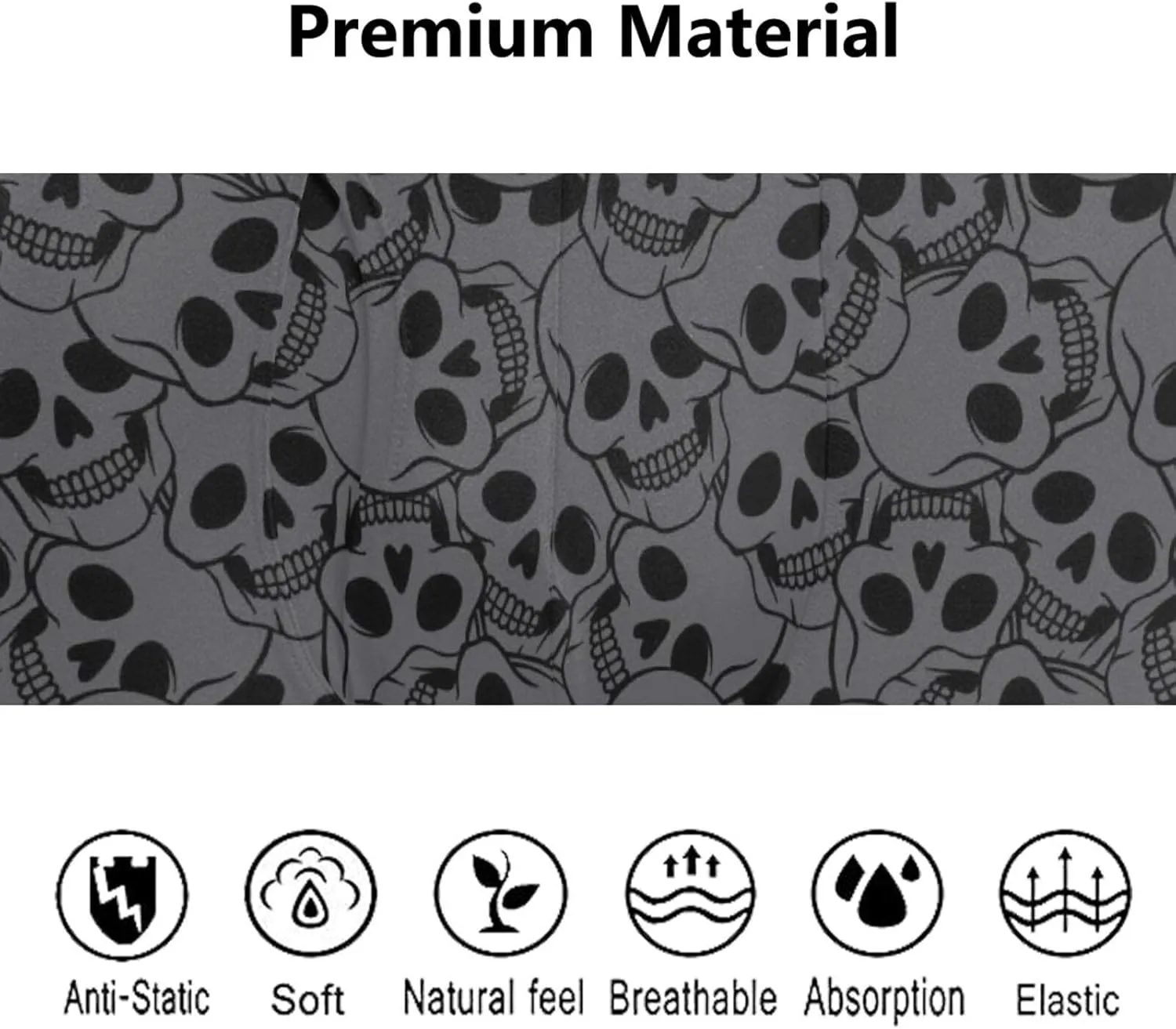 Skull Head Print Mens Boxer Briefs Stretch Breathable Underwear Fly Front With Pouch S-XXL