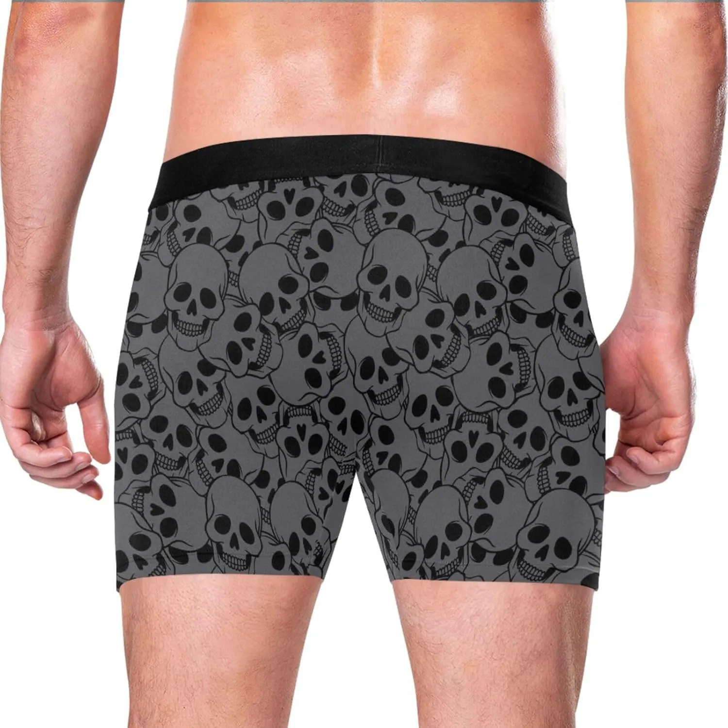 Skull Head Print Mens Boxer Briefs Stretch Breathable Underwear Fly Front With Pouch S-XXL