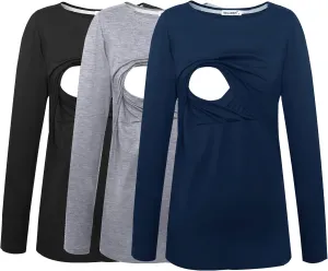 Smallshow Women's Maternity Nursing Tops Comfy Long Sleeve Breastfeeding T-Shirt