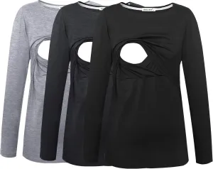 Smallshow Women's Maternity Nursing Tops Comfy Long Sleeve Breastfeeding T-Shirt