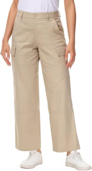 Soojun Women's Lightweight Elastic Waist Comfy Straight Leg Cargo Pants