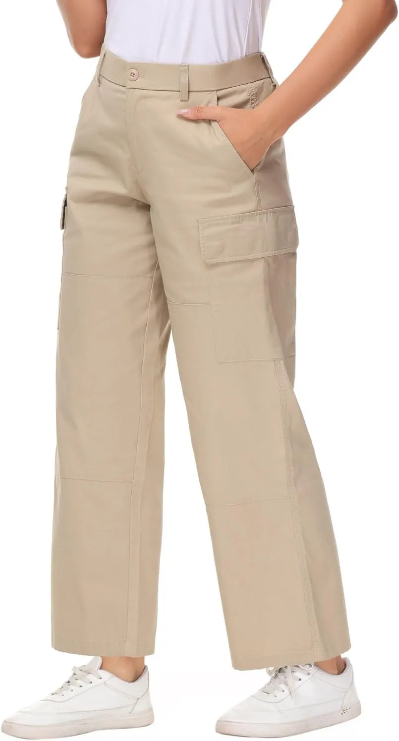 Soojun Women's Lightweight Elastic Waist Comfy Straight Leg Cargo Pants