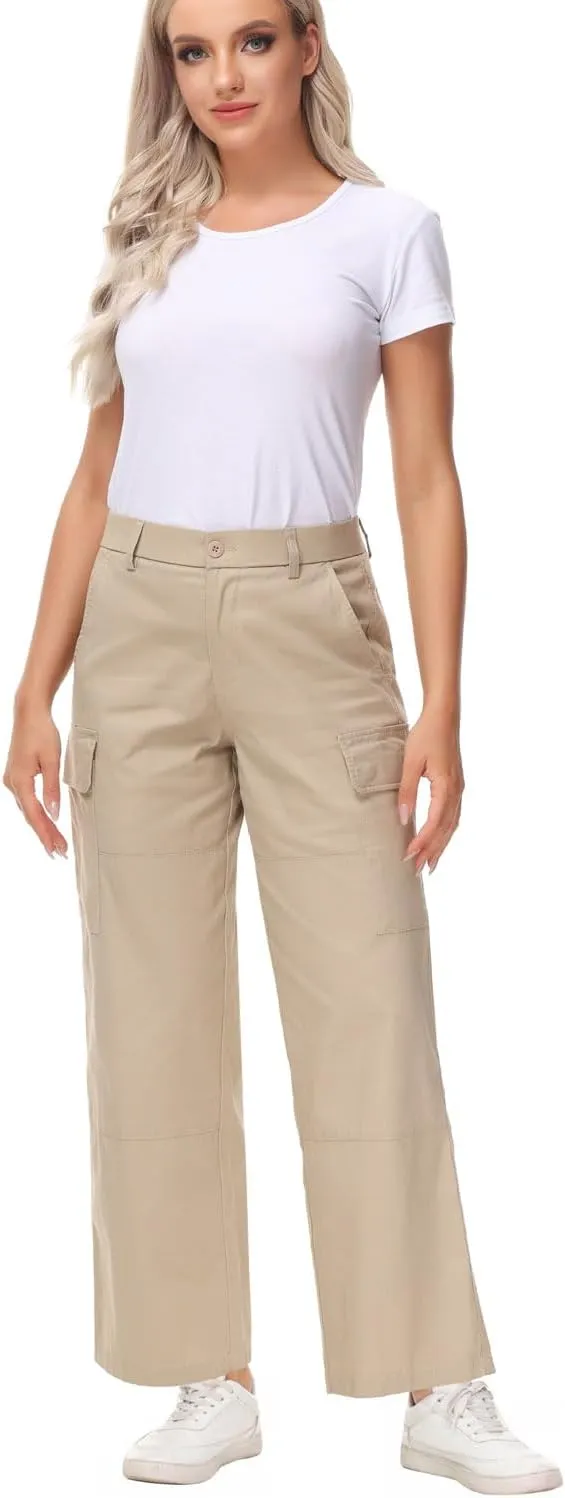 Soojun Women's Lightweight Elastic Waist Comfy Straight Leg Cargo Pants