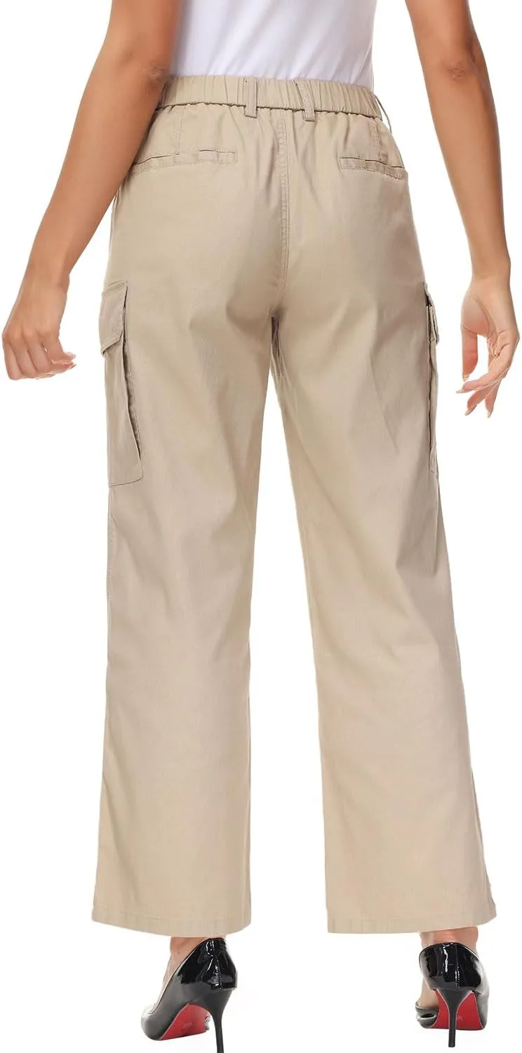 Soojun Women's Lightweight Elastic Waist Comfy Straight Leg Cargo Pants