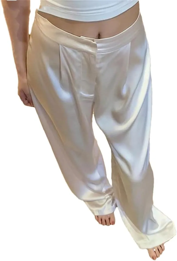 Straight Satin Pants Women Wide Leg Trousers
