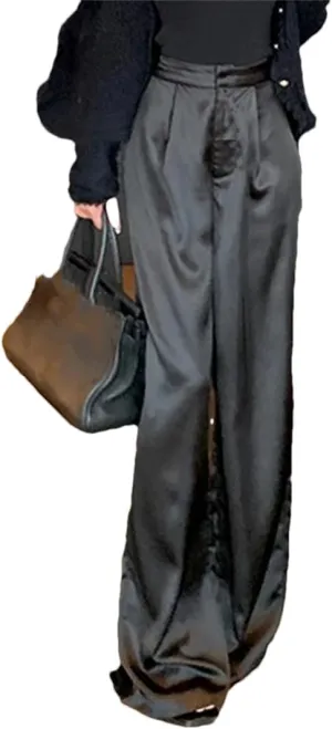 Straight Satin Pants Women Wide Leg Trousers