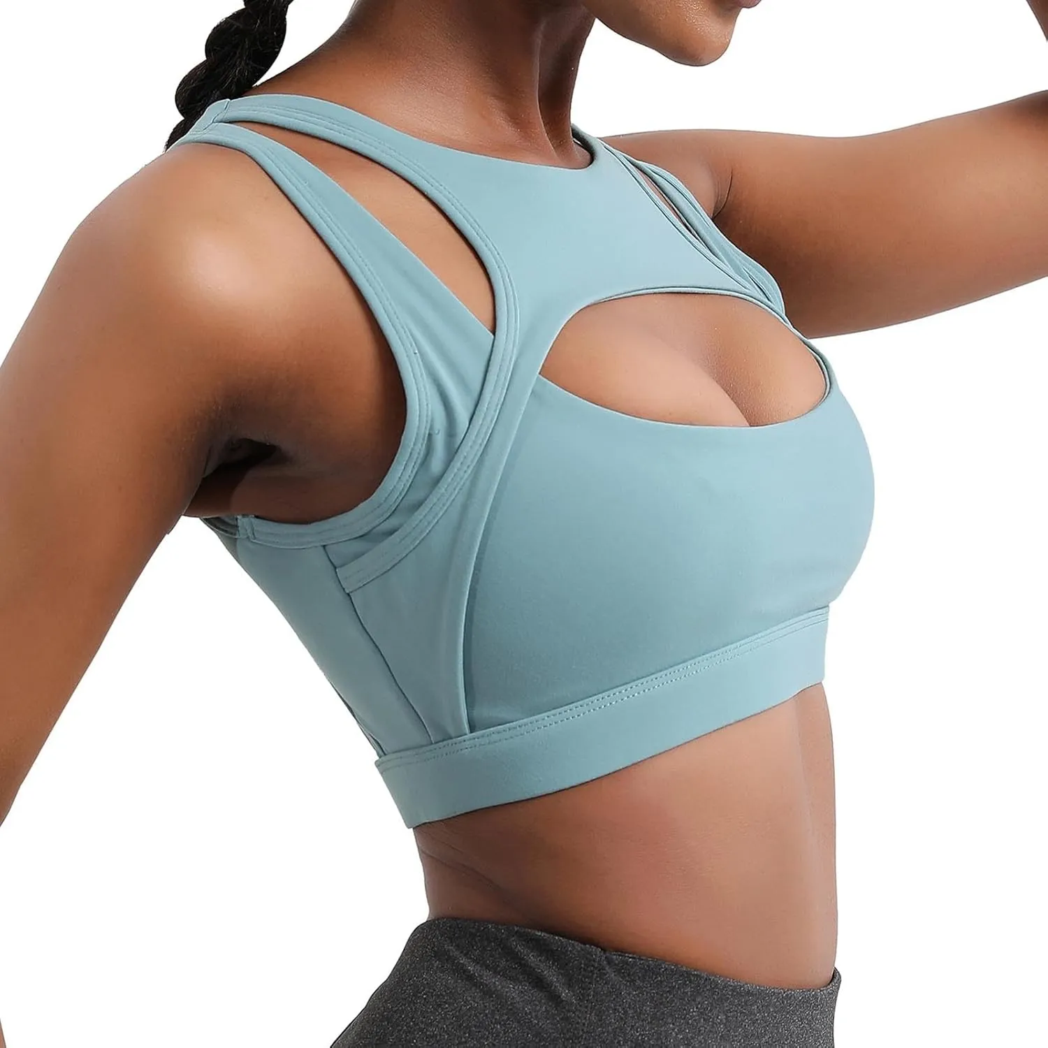 Stretchy Sports Bras Women Racerback Yoga Medium Support Workout Bras Fashion Hollow Breathable Active Tank Bra